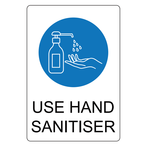 Sign Use Hand Sanitiser A4 Blue On White